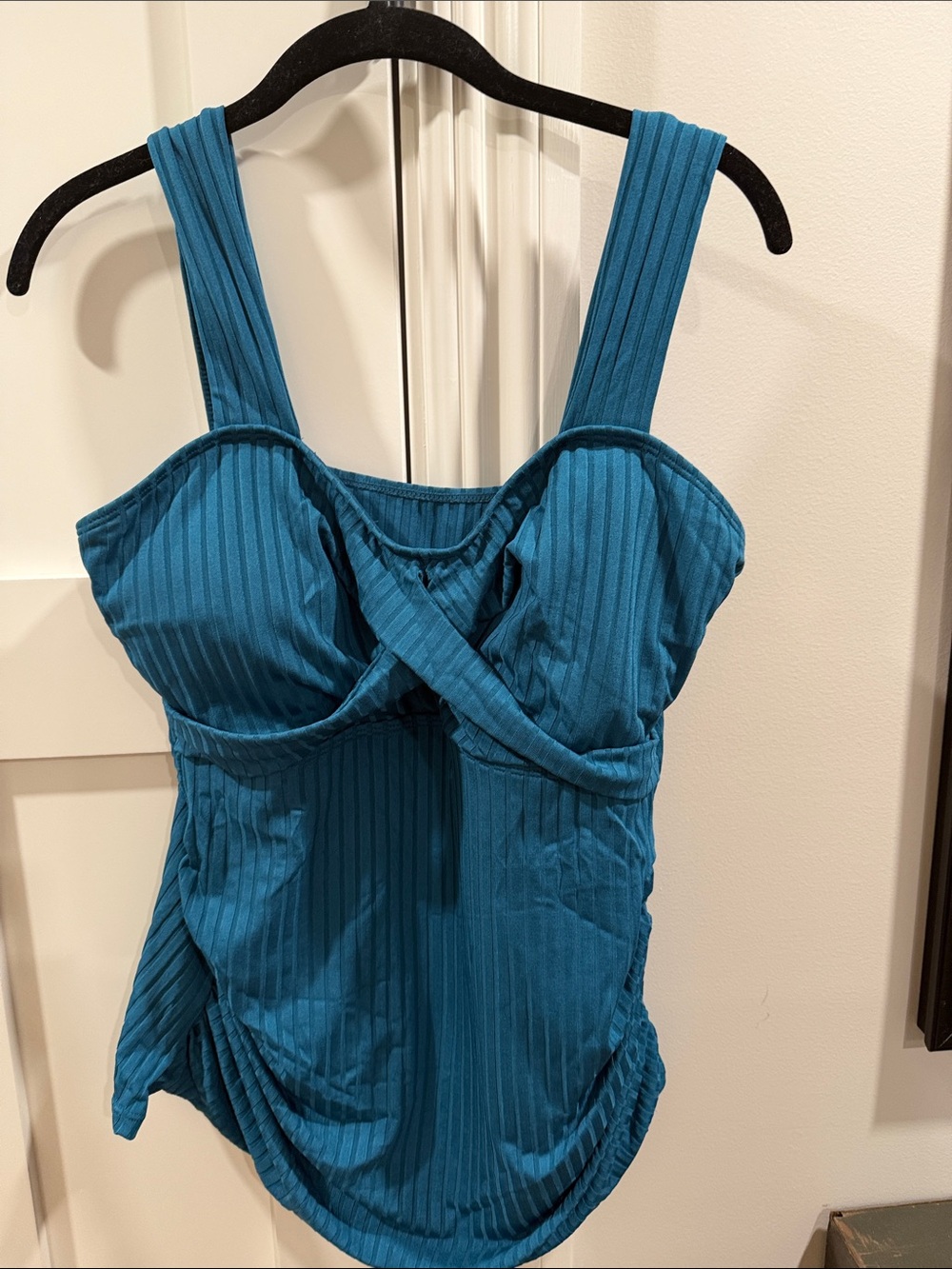 SHEIN Teal Ribbed Tankini Top with Twist Front